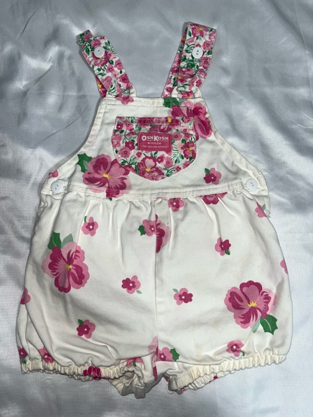 Vintage Oshkosh B’gosh Floral Bubble Romper‎ 3T White Pink Bow Rare